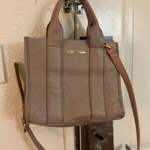 BESTY JOHNSON Taupe Embossed Leather Tote Bag